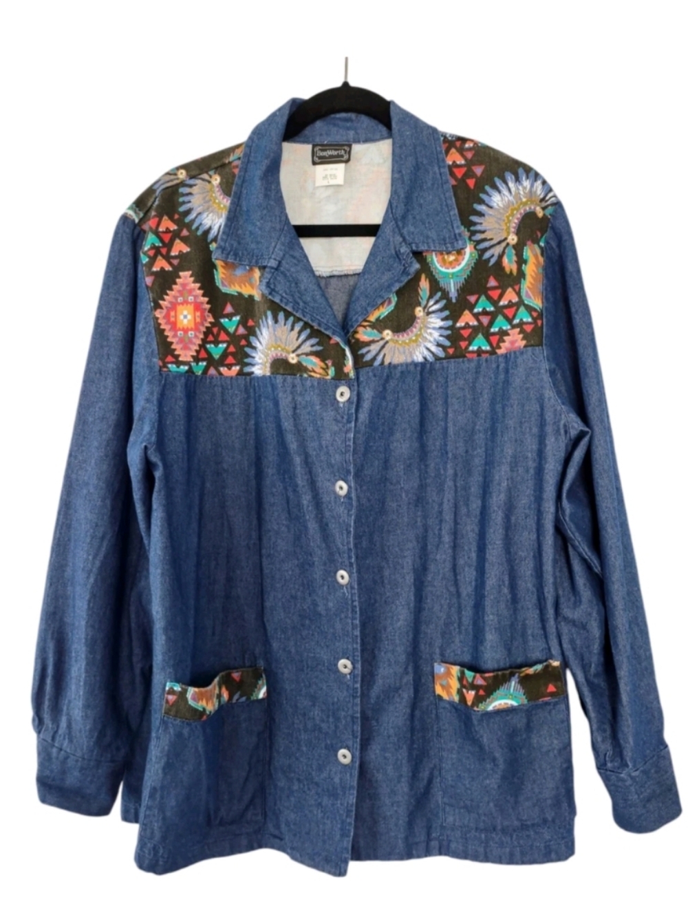 Vintage Denim Aztec‎ Button Up Shirt Western Southwest Statement